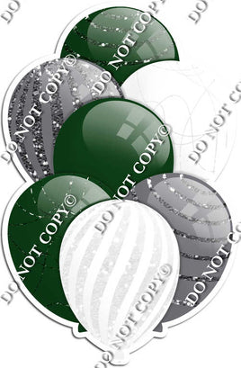 Hunter Green, White, & Silver Balloons - Sparkle Accents