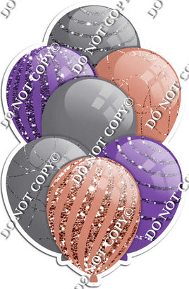 Silver, Rose Gold, & Purple Balloons - Sparkle Accents