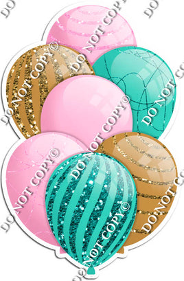 Baby Pink, Teal, & Gold Balloons - Sparkle Accents