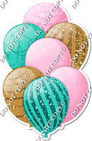 Baby Pink, Teal, & Gold Balloons - Sparkle Accents