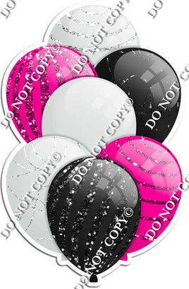 Light Silver, Black, & Hot Pink Balloons - Sparkle Accents
