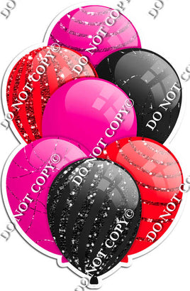 Hot Pink, Black, & Red Balloons - Sparkle Accents