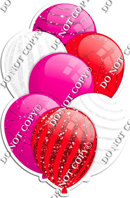 Hot Pink, Red, & White Balloons - Sparkle Accents