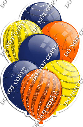 Navy Blue, Orange, & Yellow Balloons - Sparkle Accents