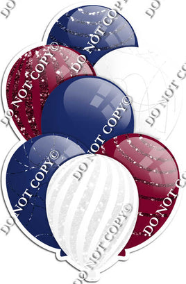 Navy Blue, White, & Burgundy Balloons - Sparkle Accents