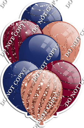 Navy Blue, Rose Gold, & Burgundy Balloons - Sparkle Accents