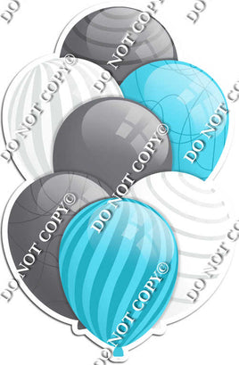 Silver, Baby Blue, & White Balloons - Flat Accents