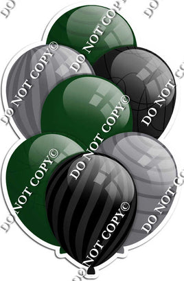 Hunter Green, Black, & Silver Balloons - Flat Accents