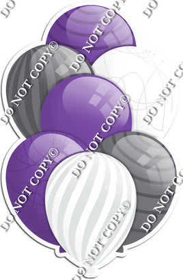 Purple, White, & Silver Balloons - Flat Accents
