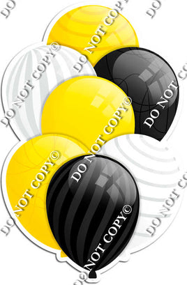 Yellow, Black, & White Balloons - Flat Accents