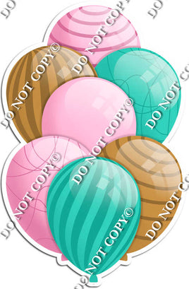 Baby Pink, Teal, & Gold Balloons - Flat Accents