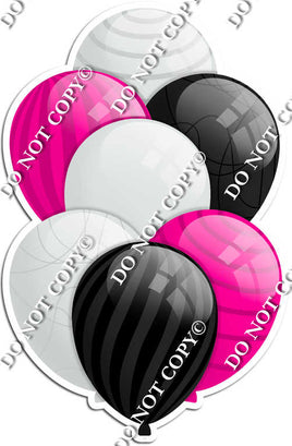Light Silver, Black, & Hot Pink Balloons - Flat Accents
