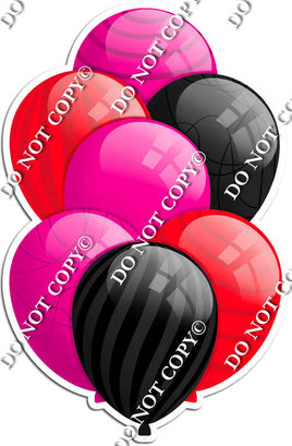 Hot Pink, Black, & Red Balloons - Flat Accents