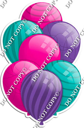 Hot Pink, Purple, & Teal Balloons - Flat Accents