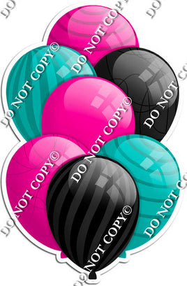 Hot Pink, Black, & Teal Balloons - Flat Accents