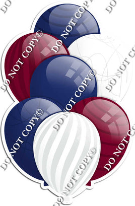 Navy Blue, White, & Burgundy Balloons - Flat Accents