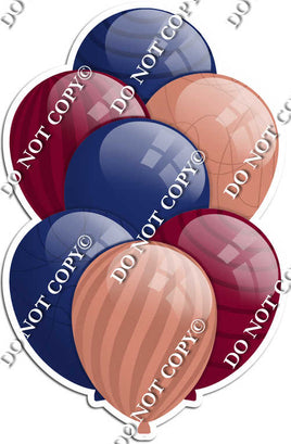 Navy Blue, Rose Gold, & Burgundy Balloons - Flat Accents