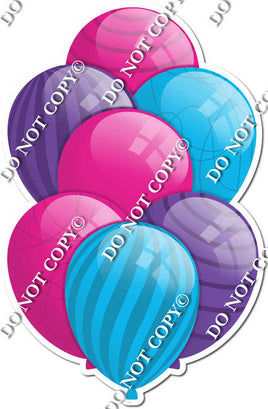 Hot Pink, Caribbean & Purple Balloons - Flat Accents