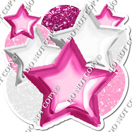 White, Hot Pink & Baby Pink Balloon & Star Bundle