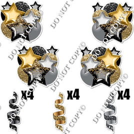 16 pc Black, Gold, Silver Balloon & Star Bundle Sets Flair-hbd0208