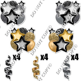 16 pc Black, Gold, Silver Balloon & Star Bundle Sets Flair-hbd0211
