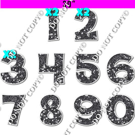 30" - 13 pc XL KG Silver Sparkle - 0-9 Number Set