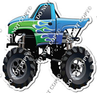 Monster Truck - Blue with Green Flames w/ Variants
