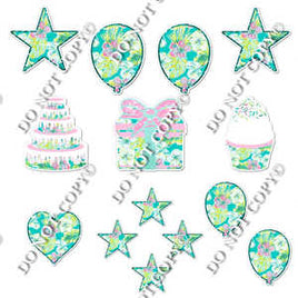 14 pc - Flair Set - Teal Floral