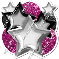 Silver, Black, Hot Pink Balloon & Star Bundle