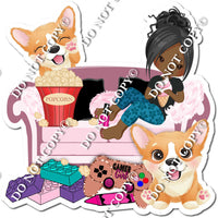 Corgi - Dark Skin Tone Girl on Couch w/ Variants