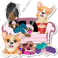 Corgi - Dark Skin Tone Girl on Couch w/ Variants