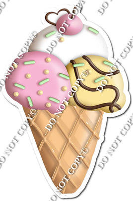 Ice Cream Cone - White, Yellow, Pink Scoops w/ Variants
