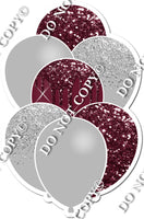 Light Silver & Burgundy Sparkle Balloon Bundle