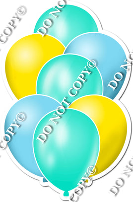 Flat Yellow, Turquoise & Baby Blue Balloon Bundle