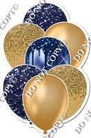 Gold & Navy Blue Sparkle Balloon Bundle