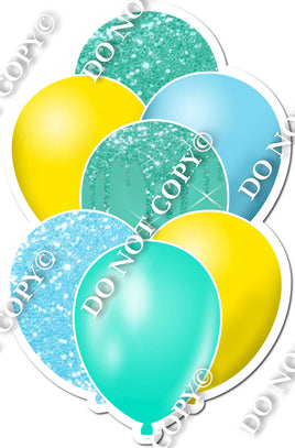 Yellow, Turquoise, & Baby Blue Sparkle Balloon Bundle