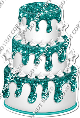White Cake with Teal Drip
