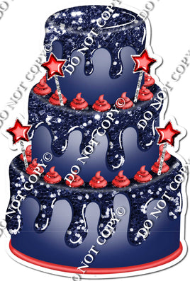 Navy Blue Cake with Red Stars & Dollops