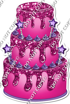 Hot Pink Cake with Purple Stars & Dollops