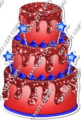 Red Cake with Blue Stars & Dollops