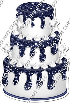 White Cake with Navy Blue Drip