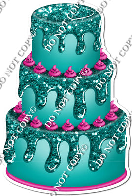 Teal Cake with Hot Pink Dollops