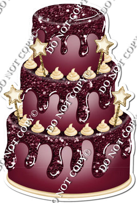 Burgundy Cake with Champagne Stars & Dollops
