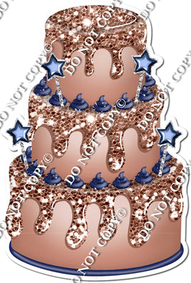 Rose Gold Cake with Navy Blue Stars & Dollops