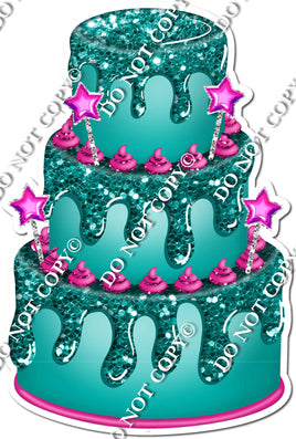 Teal Cake with Hot Pink Stars & Dollops