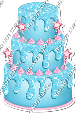 Baby Blue Cake with Baby Pink Stars & Dollops