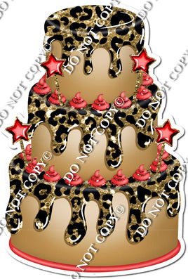 Gold Leopard Cake with Red Stars & Dollops