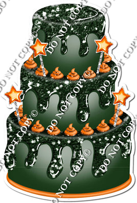Hunter Green Cake with Orange Stars & Dollops