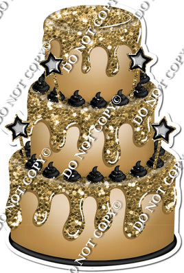 Gold Cake with Black Stars & Dollops