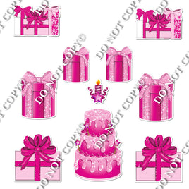 10 pc Hot Pink & Baby Pink Present & Cake Set Flair-hbd0669